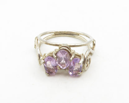 925 Silver  Vintage Prong Set Amethyst Petite Swirl Band Ring Sz 4.5  RG19833