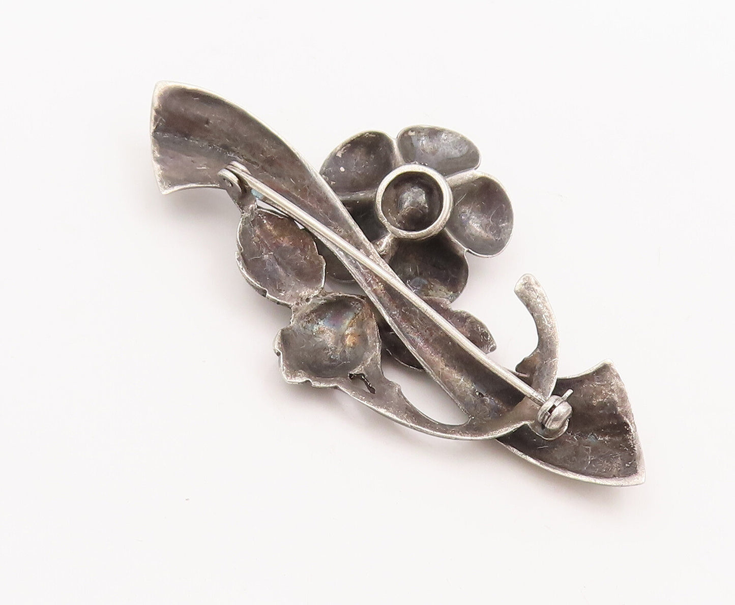 925 Sterling Silver Vintage Brooch Pin Solid Carved Floral Design  BP10995