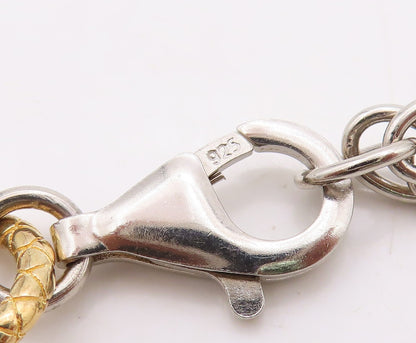 925 Sterling Silver Vintage Necklace Gold Plated Rope Rings CZ Inlay Ball NE4375