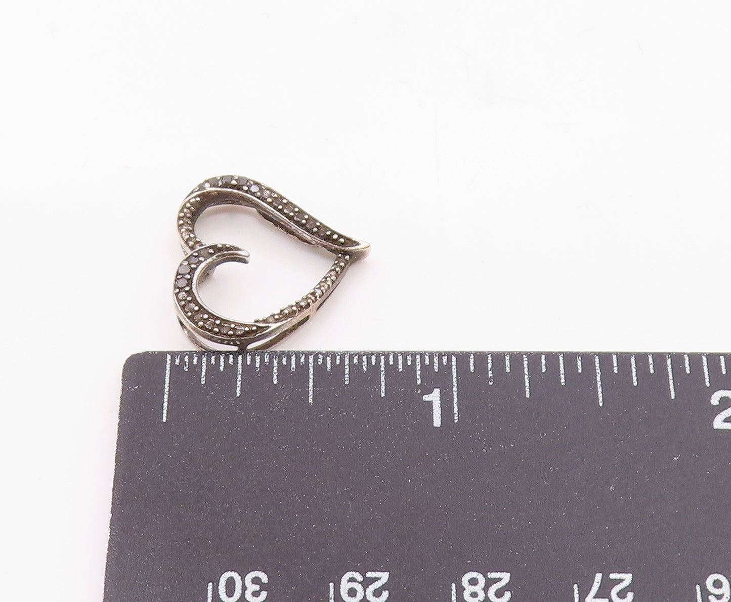 925 Silver  Vintage Genuine Black & White Diamonds Love Heart Pendant  PT10969