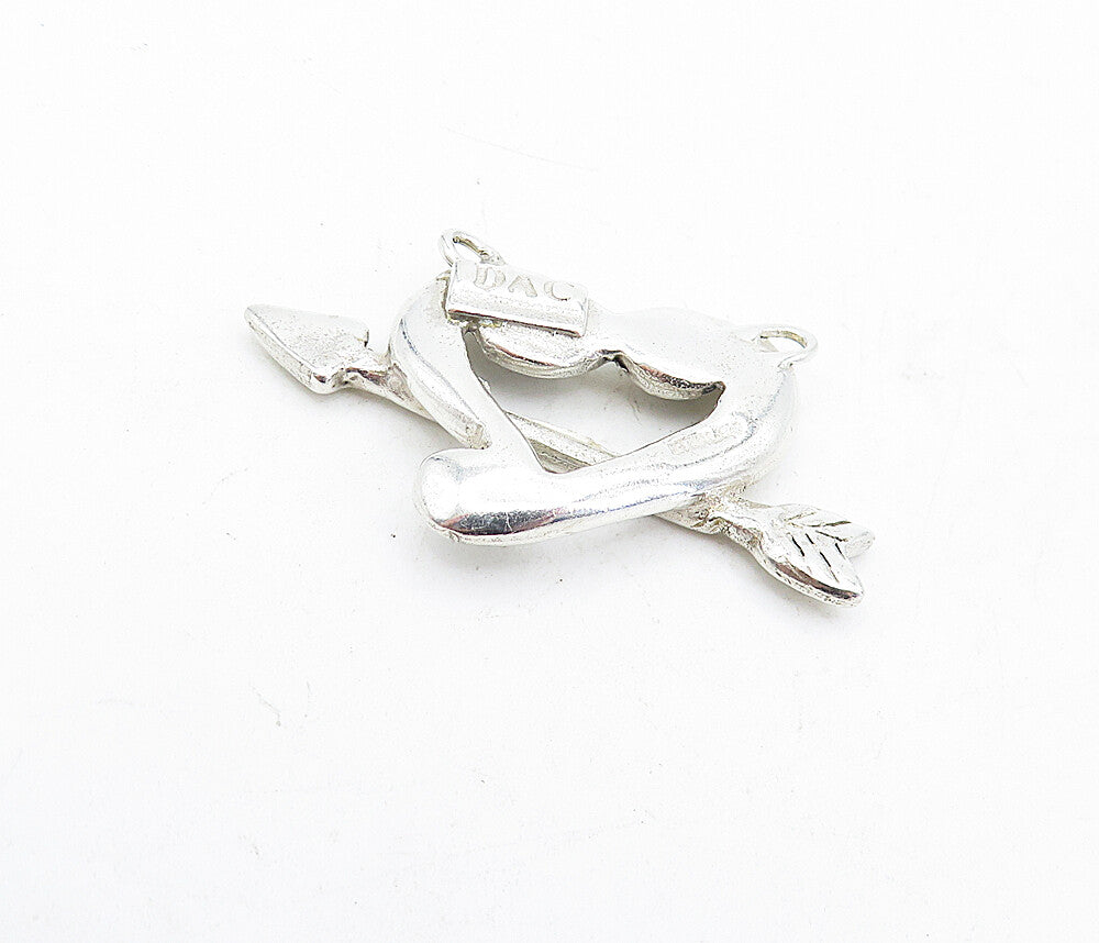 925 Sterling Silver Vintage DEBORAH ARMSTRONG Heart Bow & Arrow Pendant  PT3729