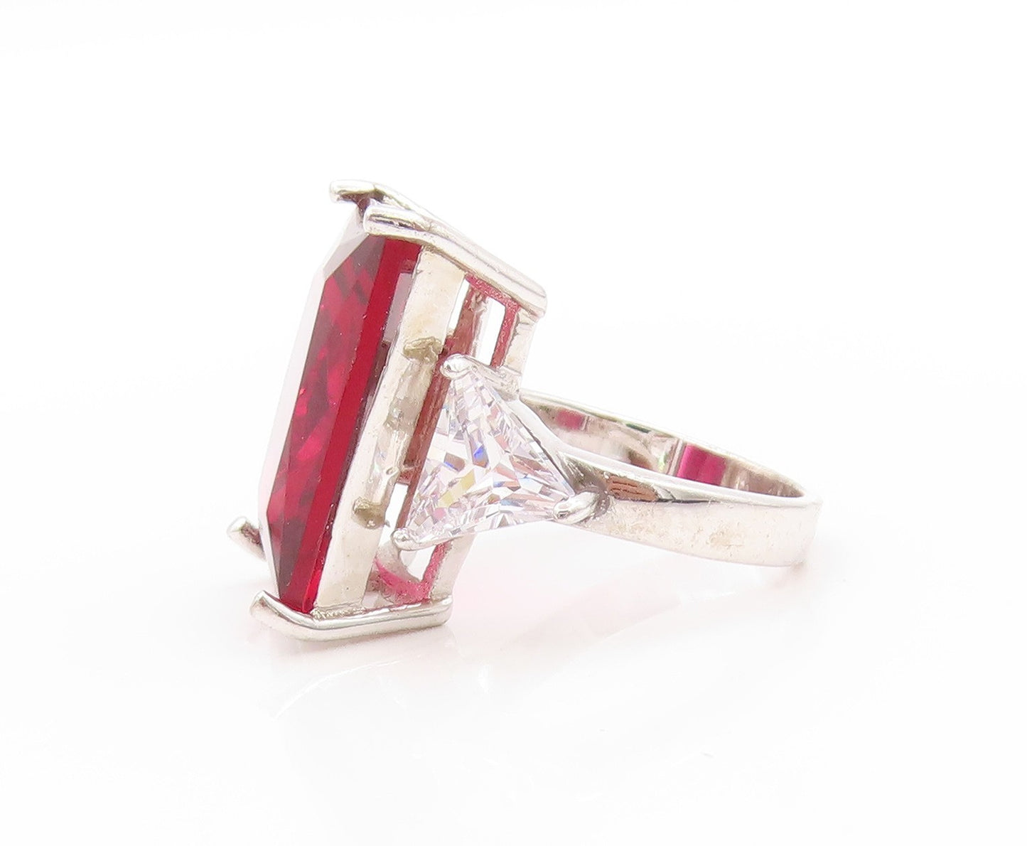 925 Sterling Silver Vintage Ring Pink Rectangle & Triangle CZ   Sz 6.5  RG32924