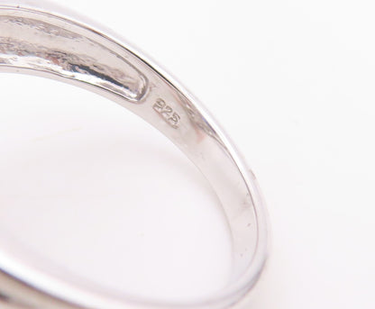 925 Sterling Silver Vintage Ring Oval Sapphire Web Cutout CZ Inlay Sz 7  RG30141