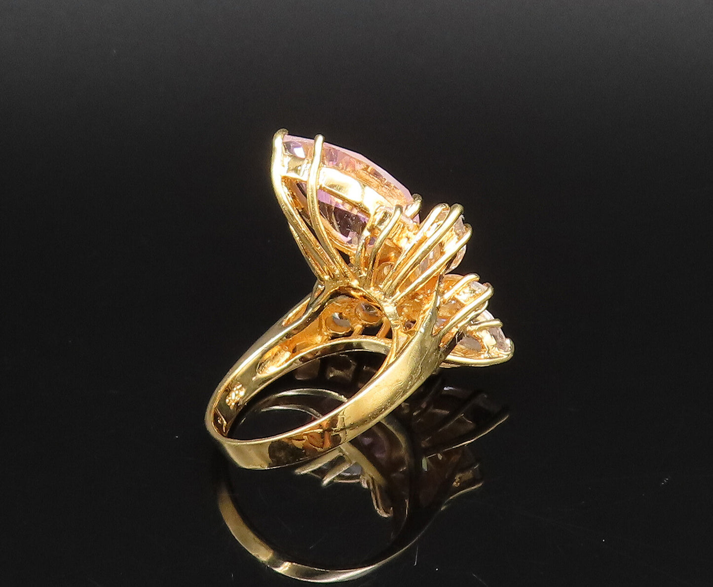 925 Silver  Vintage Gold Plated Pink & White Cubic Zirconia Ring Sz 6  RG26032