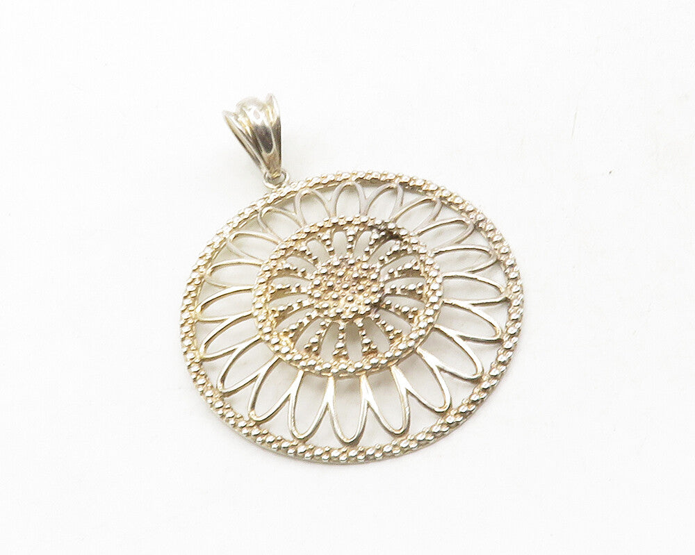 925 Sterling Silver  Vintage Shiny Open Flower Motif Drop Pendant  PT9842