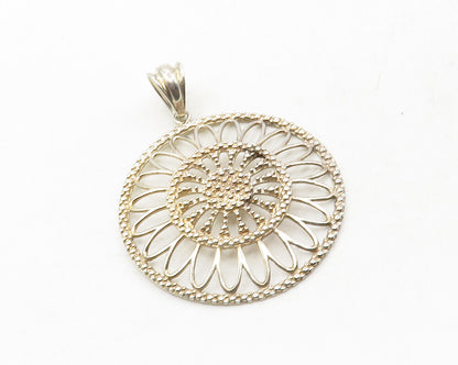 925 Sterling Silver  Vintage Shiny Open Flower Motif Drop Pendant  PT9842