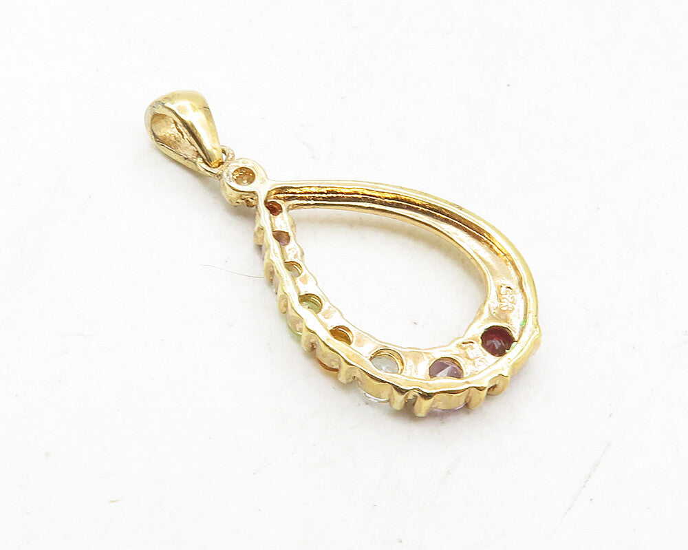 925 Sterling Silver Genuine Diamond & Multi Stone Gold Plated Pendant PT7925