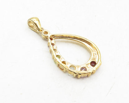 925 Sterling Silver Genuine Diamond & Multi Stone Gold Plated Pendant PT7925