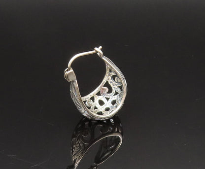 925 Sterling Silver  Vintage Etched Open Scroll Oval Hoop Earrings  EG11911