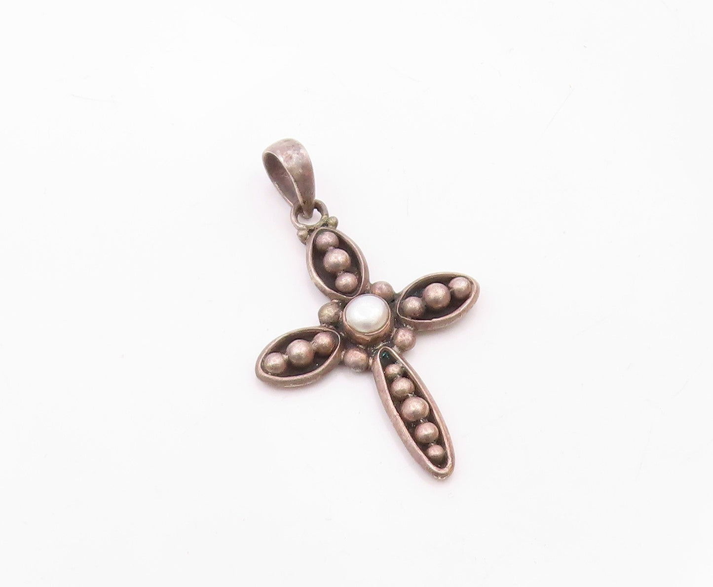 SILPADA 925 Sterling Silver  Vintage Pearl Religious Cross Pendant  PT16076