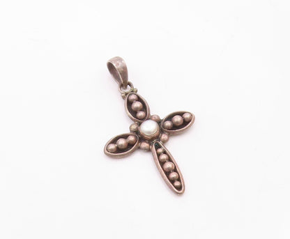 SILPADA 925 Sterling Silver  Vintage Pearl Religious Cross Pendant  PT16076