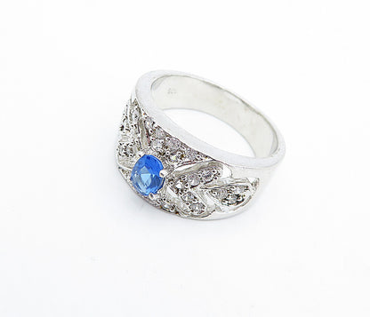 925 Sterling Silver  Blue & White Topaz Solitaire Accent Ring Sz 8  RG4613