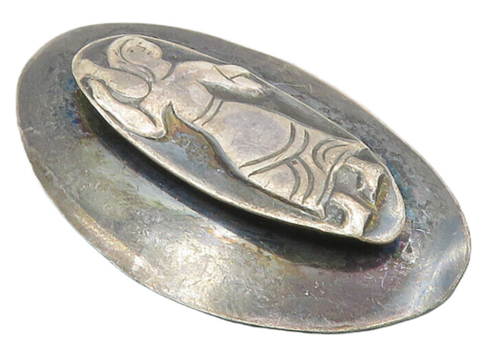 ISRAEL 925 Sterling Silver  Vintage Oxidized Woman Figure Brooch Pin  BP3393