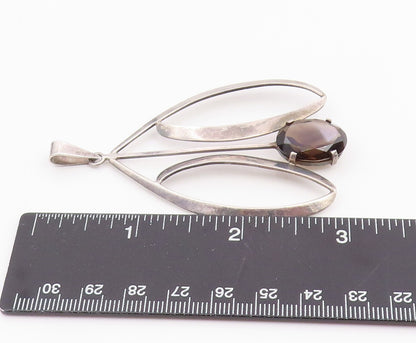 925 Sterling Silver Vintage Pendant ISRAEL Smoky Quartz Modernist Design PT26043