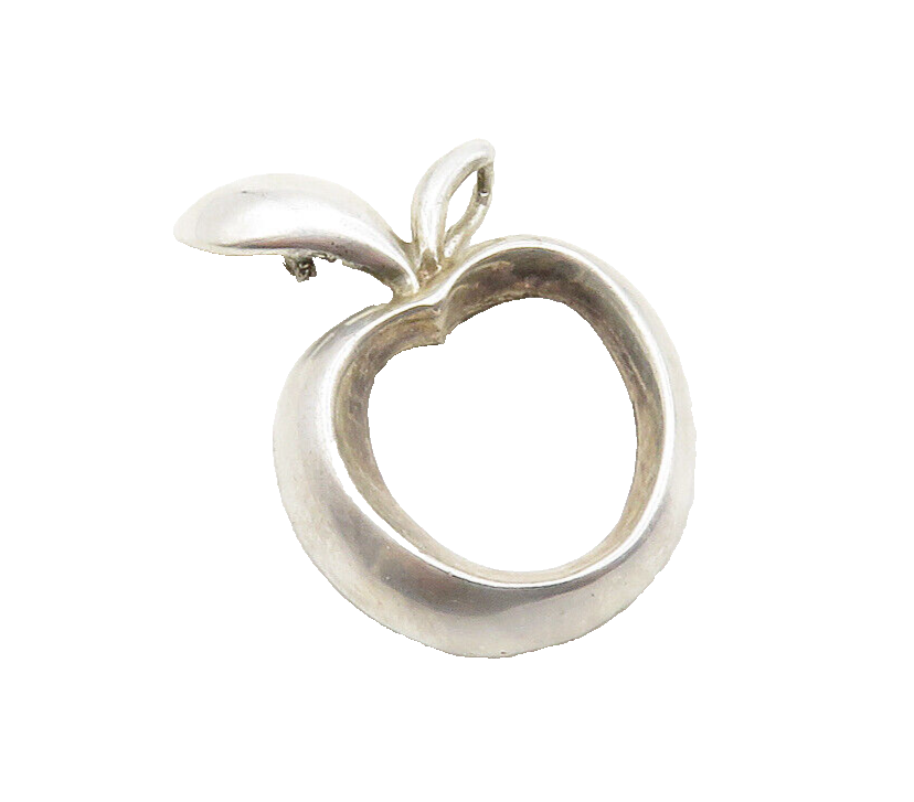 925 Sterling Silver Vintage Open Apple Motif Smooth Drop Pendant PT9823