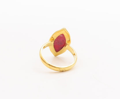 925 Sterling Silver Vintage Ring Gold Plated Pink Gemstone  Sz 7  RG29394