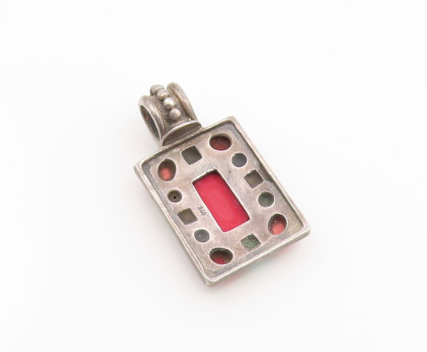 925 Sterling Silver Vintage Pendant Cabochon Multi Gemstone Charm  PT26234