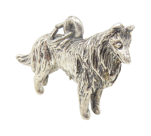 925 Sterling Silver  Vintage Shiny Petite Etched Collie Dog Pendant  PT8950