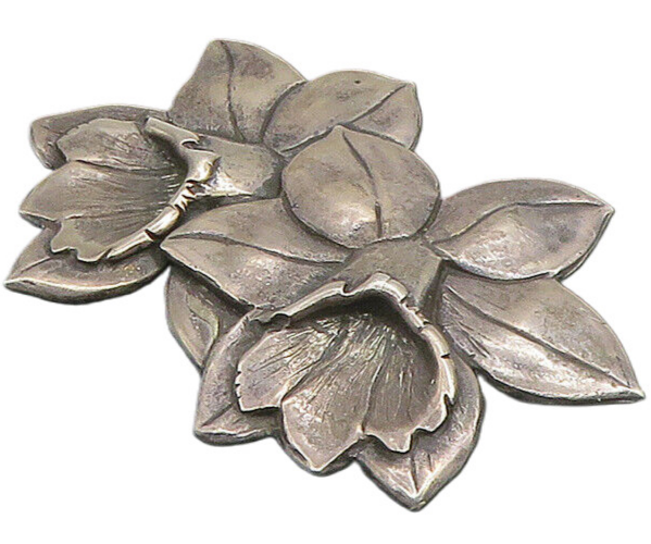 MANFREDI 925 Sterling Silver Vintage Dark Tone Flowers Motif Brooch Pin BP9064