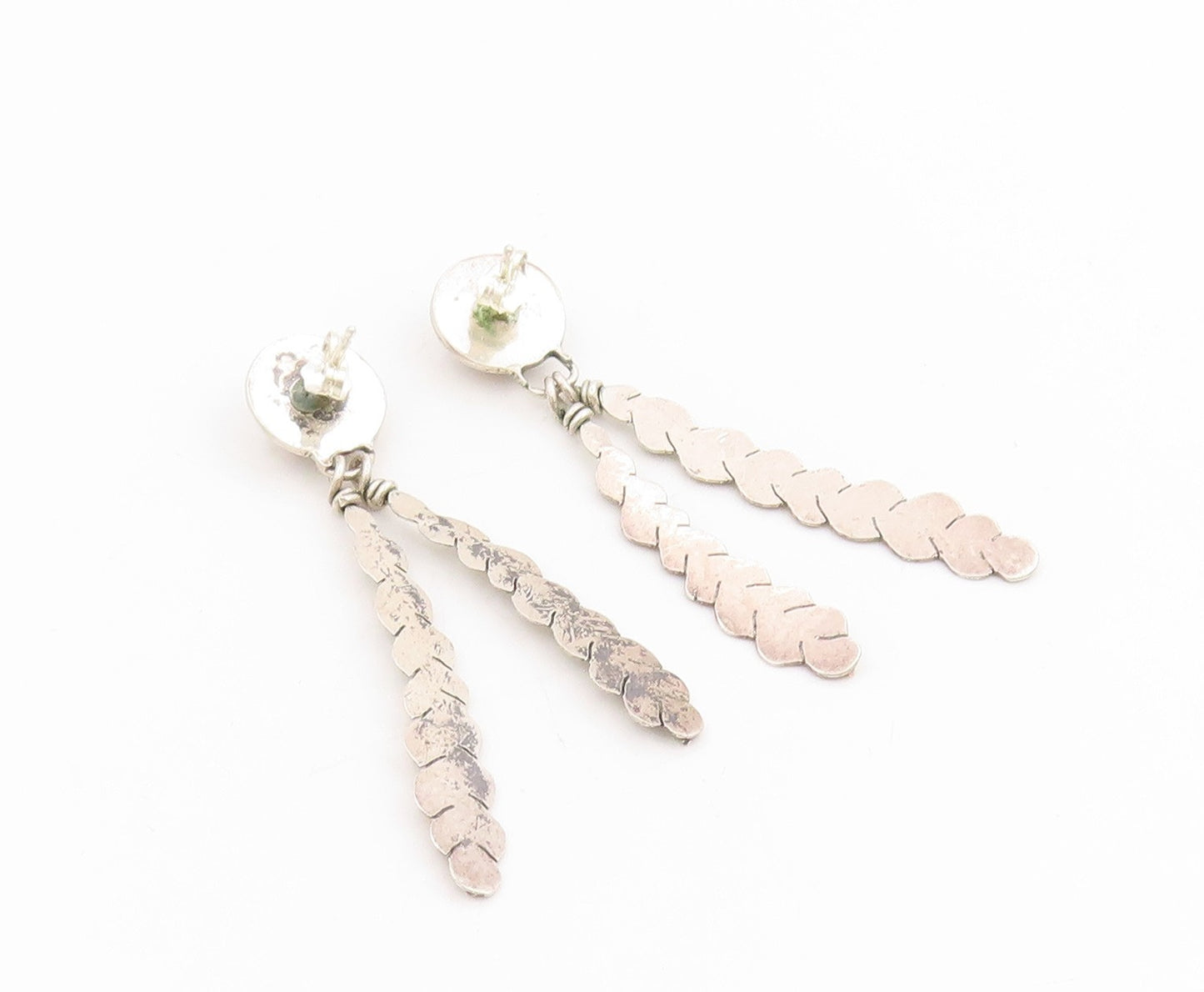 925 Sterling Silver Vintage Earrings SOUTHWESTERN Double Feather Dangle EG13731