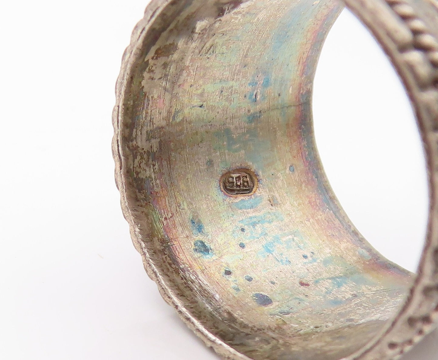 925 Sterling Silver Vintage Ring Dark Tone Broad Floral Carved  Sz 10  RG31797