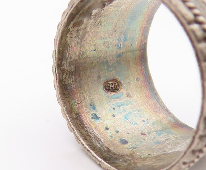 925 Sterling Silver Vintage Ring Dark Tone Broad Floral Carved  Sz 10  RG31797