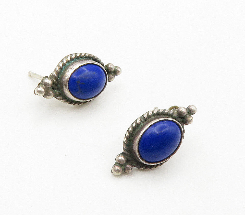 NAVAJO 925 Silver  Vintage Cabochon Cut Lapis Lazuli Drop Earrings  EG7916