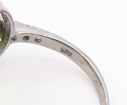 925 Sterling Silver Vintage Ring Faceted Quartz Halo CZ Band  Sz 7.5  RG35738