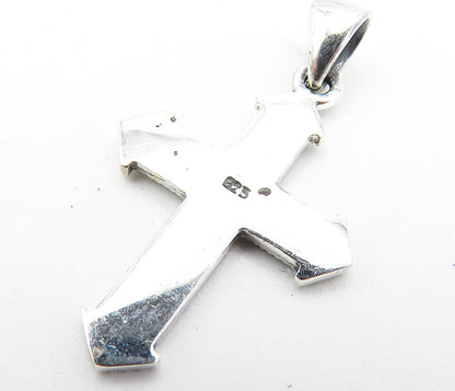 925 Sterling Silver  Petite Shiny Marcasite Religious Cross Pendant  PT6114