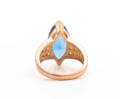 925 Sterling Silver Vintage Ring Gold Plated Blue & White Topaz  Sz 7  RG31613