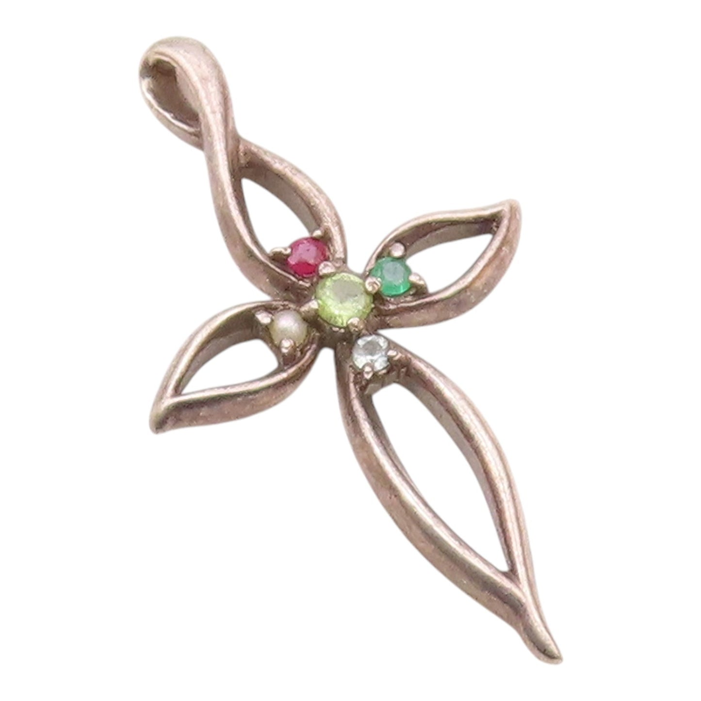LENOX 925 Silver Vintage Pearl Ruby Emerald & Multi Stone Pendant PT19991