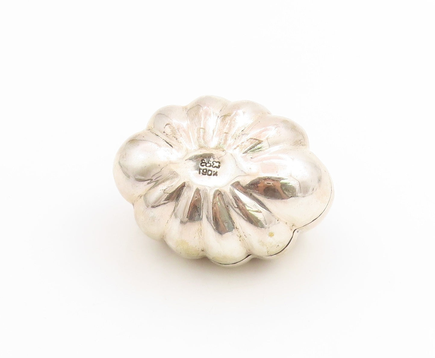 925 Sterling Silver Vintage Trinket Box EUROPE Solid Pumpkin Shape OPENS  TR4058