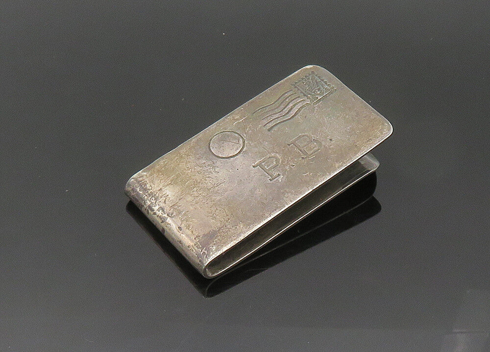 CHASE MEXICO 925 Sterling Silver Vintage Stamped Letter Motif Money Clip  TR2855