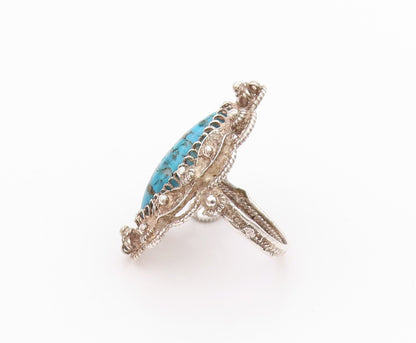 925 Sterling Silver Vintage Ring Turquoise Twisted Floral Cutout  Sz 6  RG33436