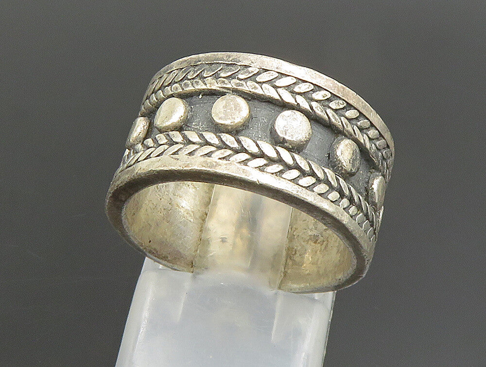 925 Sterling Silver  Vintage Etched Edge Beaded Band Ring Sz 6  RG24753