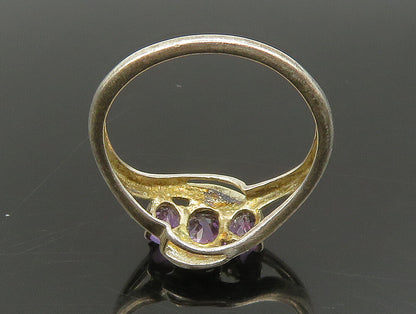 925 Silver  Vintage Oval Amethyst Three Stone Split Shank Ring Sz 6  RG24247
