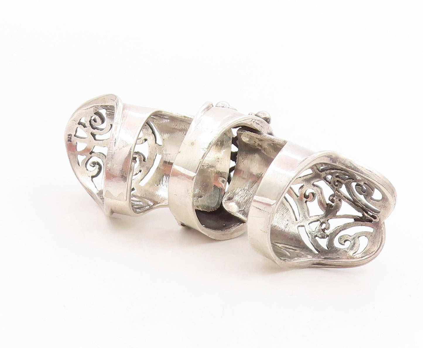 925 Sterling Silver Vintage Ring Gothic Web & Swirl Knuckle Band  Sz 7  RG35316