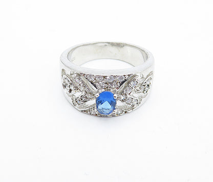 925 Sterling Silver  Blue & White Topaz Solitaire Accent Ring Sz 8  RG4613