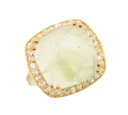 925 Sterling Silver Vintage Ring Gold Plated CZ & Green Gemstone  Sz 7  RG29033