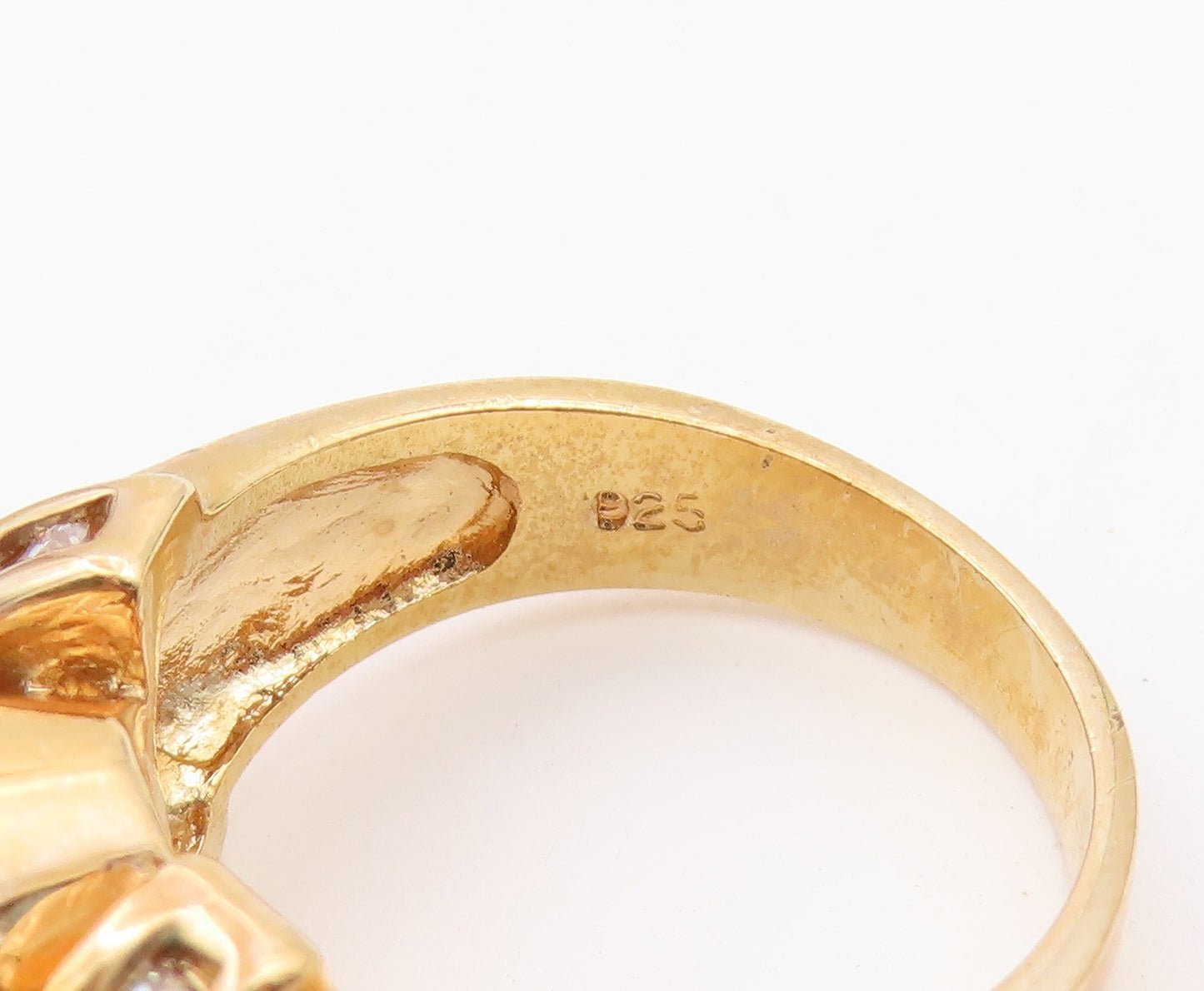 925 Sterling Silver Vintage Ring Gold Plated Faceted Topaz Band  Sz 8.5  RG36474