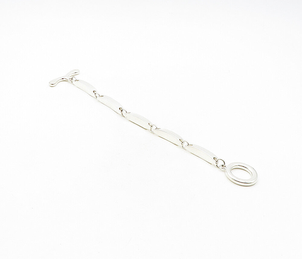 925 Sterling Silver  Shiny Smooth Hollow Bar Link Chain Bracelet  BT4018