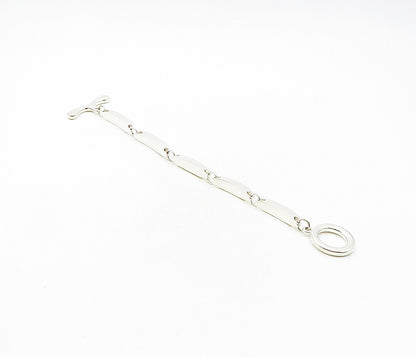 925 Sterling Silver  Shiny Smooth Hollow Bar Link Chain Bracelet  BT4018
