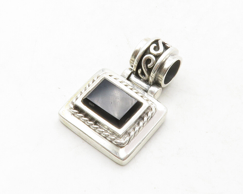 925 Sterling Silver  Vintage Black Onyx Square Swirl Bail Pendant  PT10418