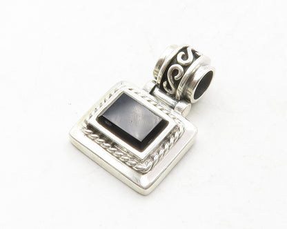 925 Sterling Silver  Vintage Black Onyx Square Swirl Bail Pendant  PT10418