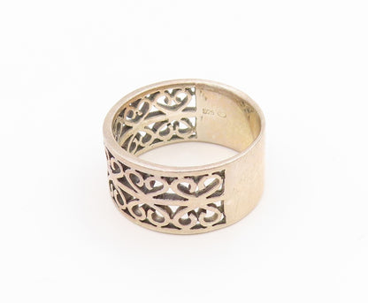 925 Sterling Silver Vintage Ring Intricate Open Scrollwork Band  Sz 8  RG34514