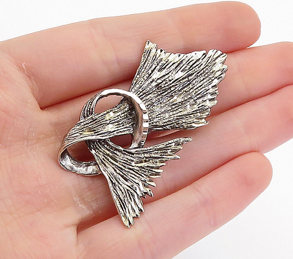 BLACK WILLS 925 Sterling Silver  Vintage Textured Ribbon Brooch Pin  BP2834