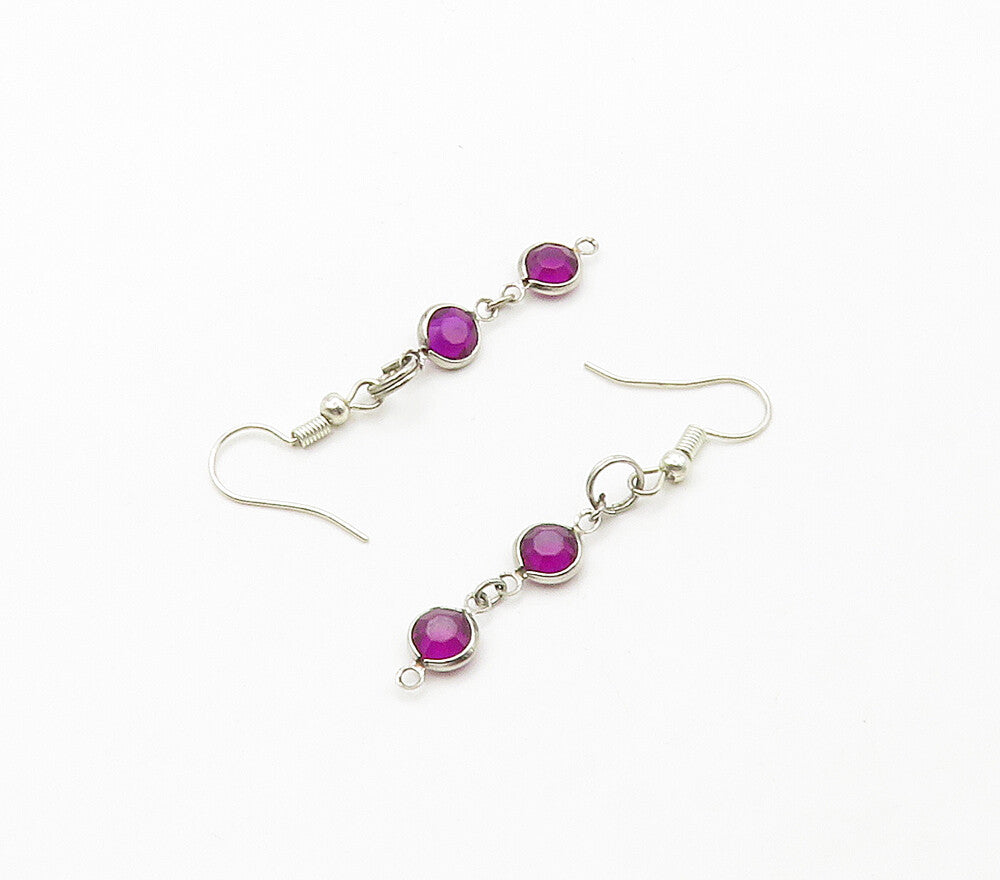 925 Sterling Silver  Round Cut Amethyst Shiny Dangle Earrings  EG8116