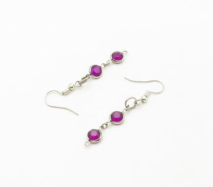 925 Sterling Silver  Round Cut Amethyst Shiny Dangle Earrings  EG8116