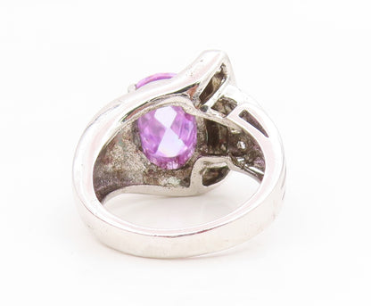 925 Sterling Silver Vintage Ring Faceted Amethyst & Topaz Band  Sz 7.5  RG35184