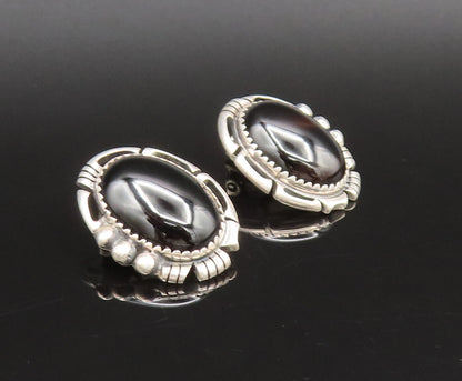 NAVAJO 925 Silver  Vintage Openwork Edge Black Onyx Clip Back Earrings EG12300